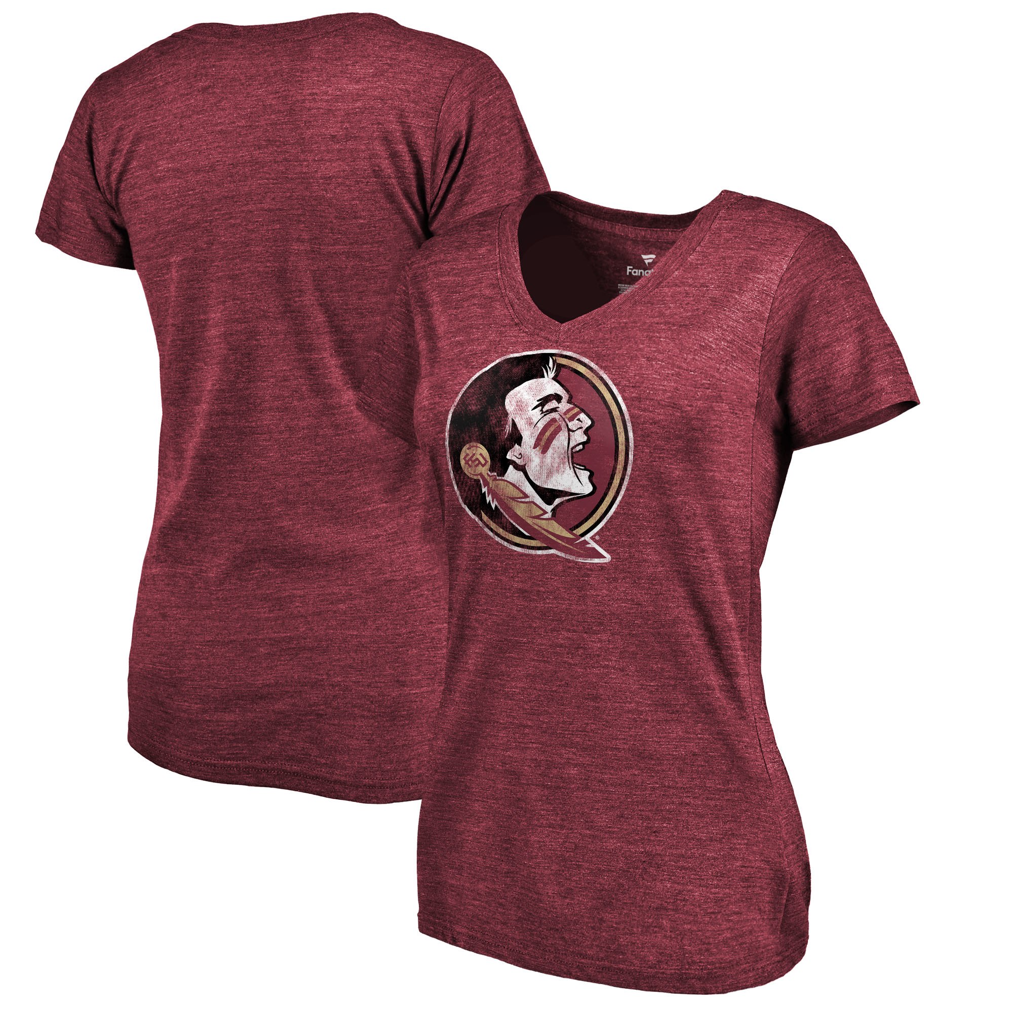 2020 NCAA Fanatics Branded Florida State Seminoles Women Heathered Garnet Classic Primary TriBlend VNeck TShirt->ncaa t-shirts->Sports Accessory